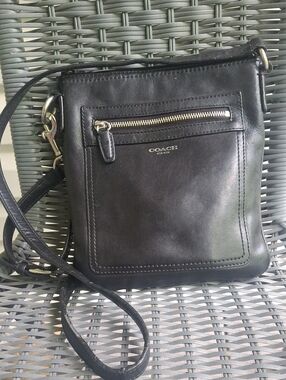 Coach Black Leather Crossbody with Front Zip Pocket